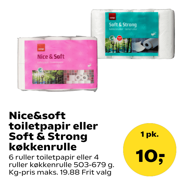 Nice&soft toiletpapir eller Soft & Strong køkkenrulle