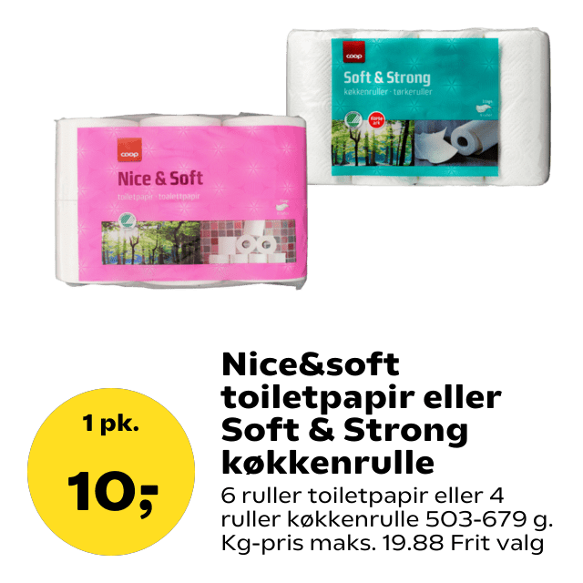 Nice&soft toiletpapir eller Soft & Strong køkkenrulle