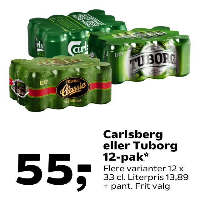 Carlsberg eller Tuborg 12-pak