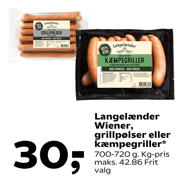 LangelÃÂ¦nder Wiener, grillpÃÂ¸lser eller kÃÂ¦mpegriller