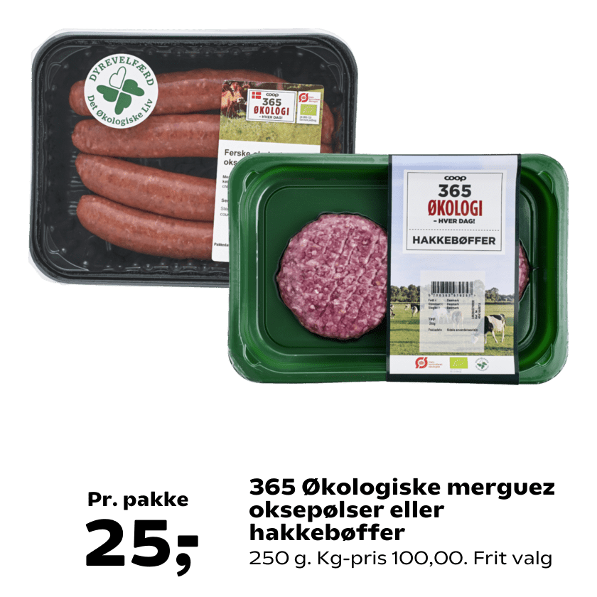 365 Økologiske merguez oksepølser eller hakkebøffer