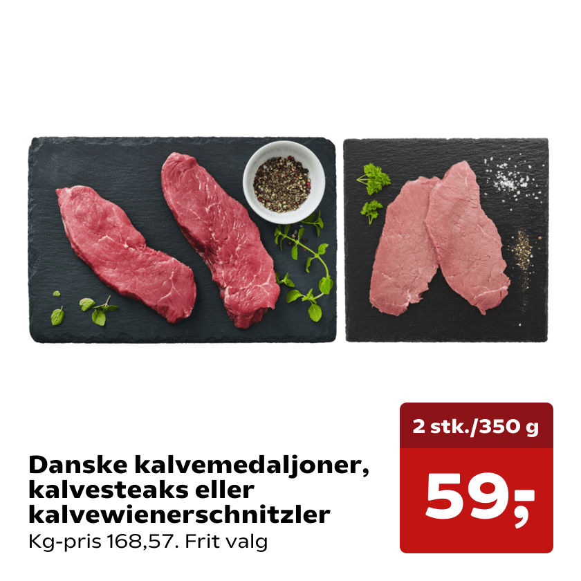 Danske kalvemedaljoner, kalvesteaks eller kalvewienerschnitzler