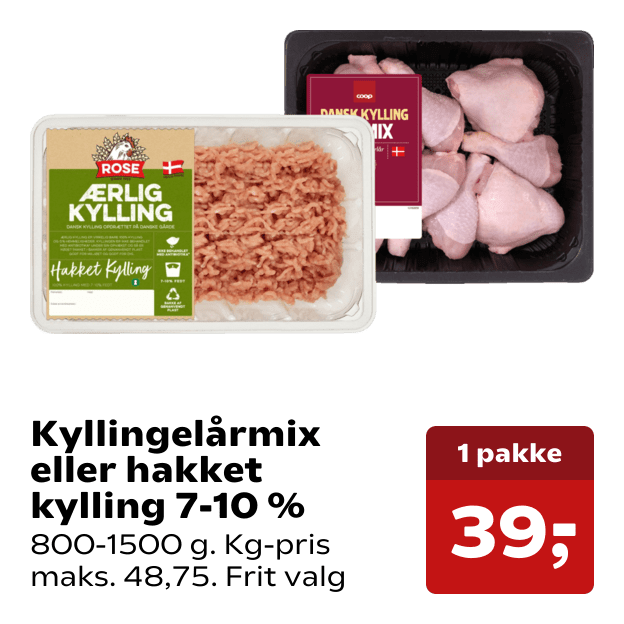 Kyllingelårmix eller hakket kylling 7-10 %