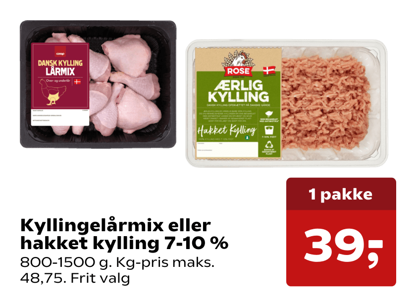 Kyllingelårmix eller hakket kylling 7-10 %