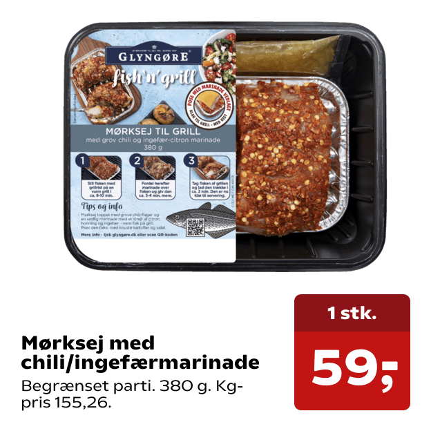 Mørksej med chili/ingefærmarinade