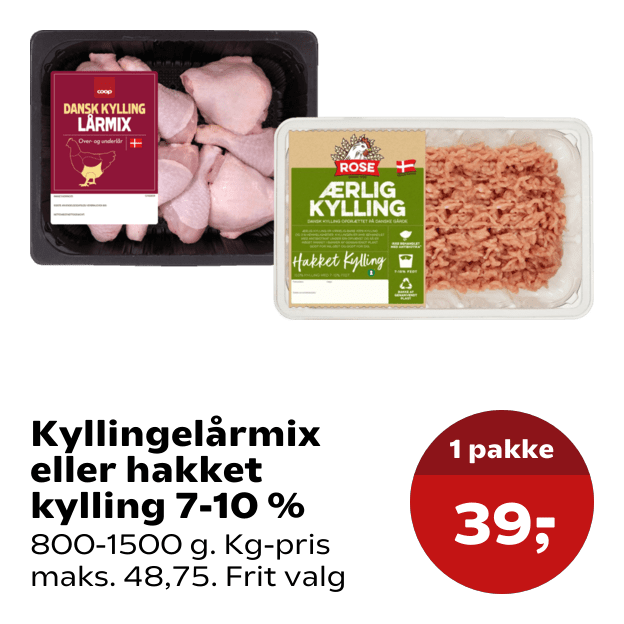Kyllingelårmix eller hakket kylling 7-10 %