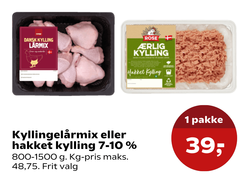 Kyllingelårmix eller hakket kylling 7-10 %