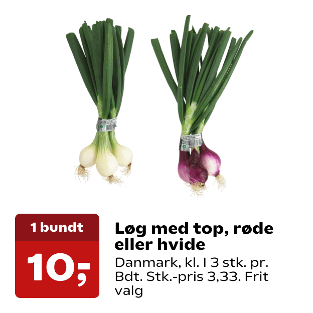 Løg med top, røde eller hvide