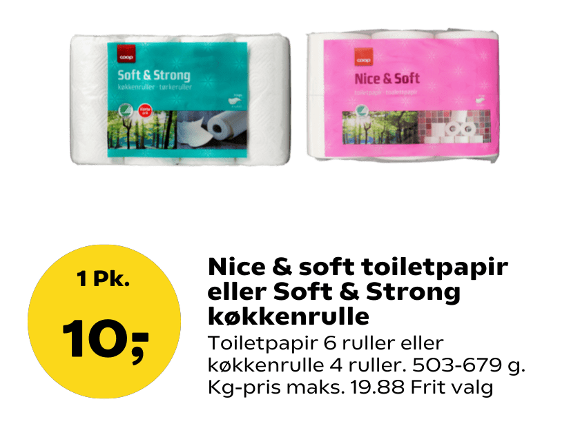 Nice & soft toiletpapir eller Soft & Strong køkkenrulle