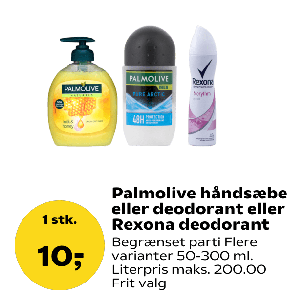 Palmolive håndsæbe eller deodorant eller Rexona deodorant