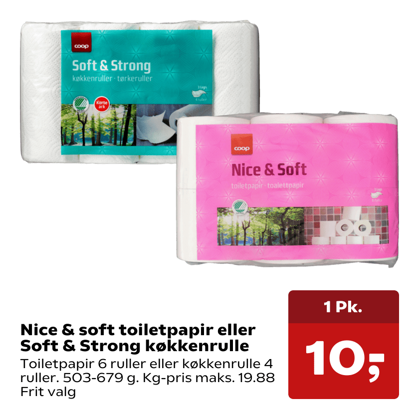Nice & soft toiletpapir eller Soft & Strong køkkenrulle