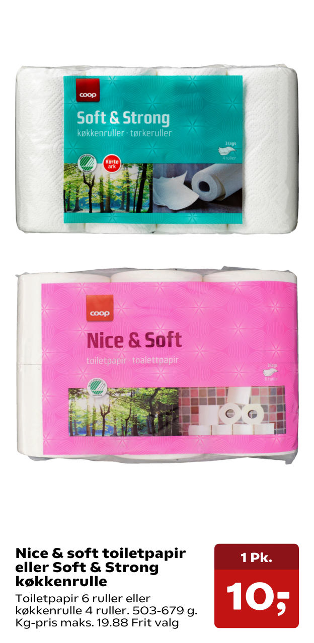 Nice & soft toiletpapir eller Soft & Strong køkkenrulle