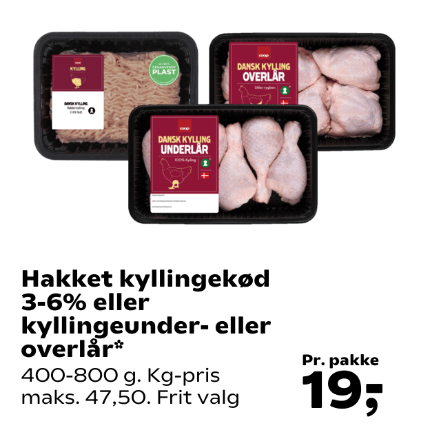Hakket kyllingekød 3-6% eller kyllingeunder- eller overlår