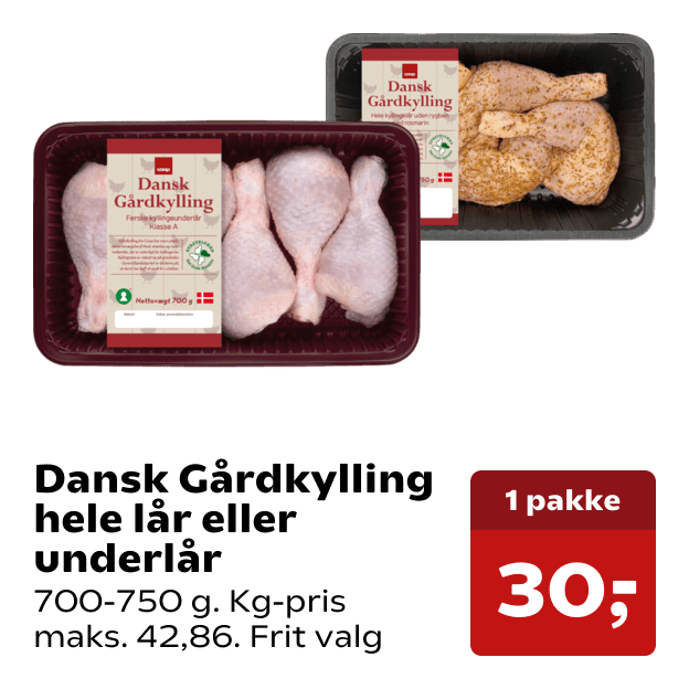 Dansk Gårdkylling hele lår eller underlår