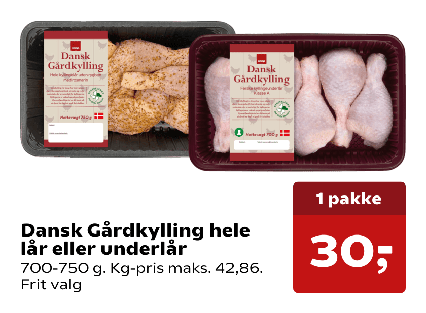 Dansk Gårdkylling hele lår eller underlår