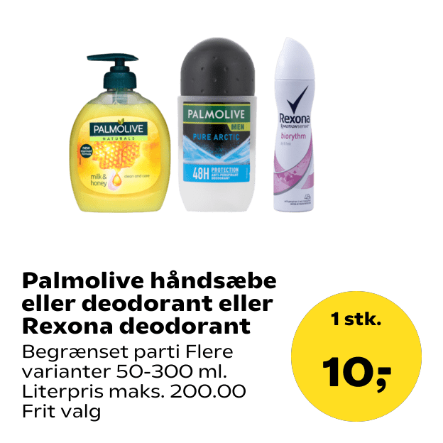 Palmolive håndsæbe eller deodorant eller Rexona deodorant