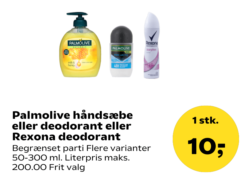 Palmolive håndsæbe eller deodorant eller Rexona deodorant