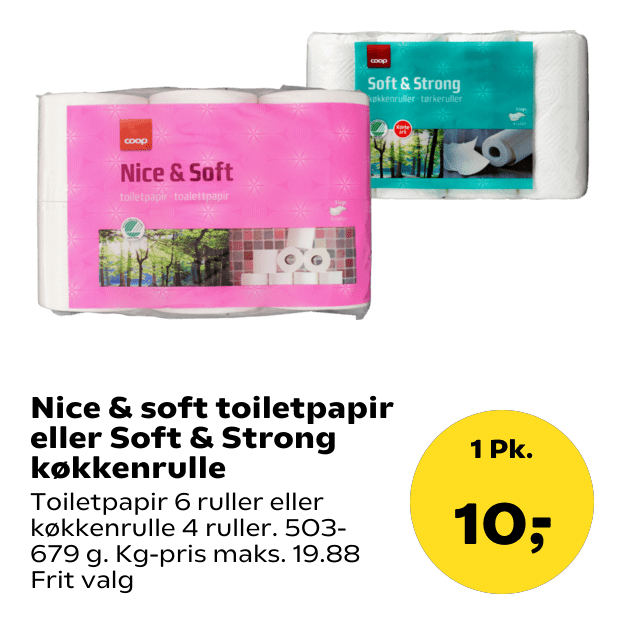 Nice & soft toiletpapir eller Soft & Strong køkkenrulle