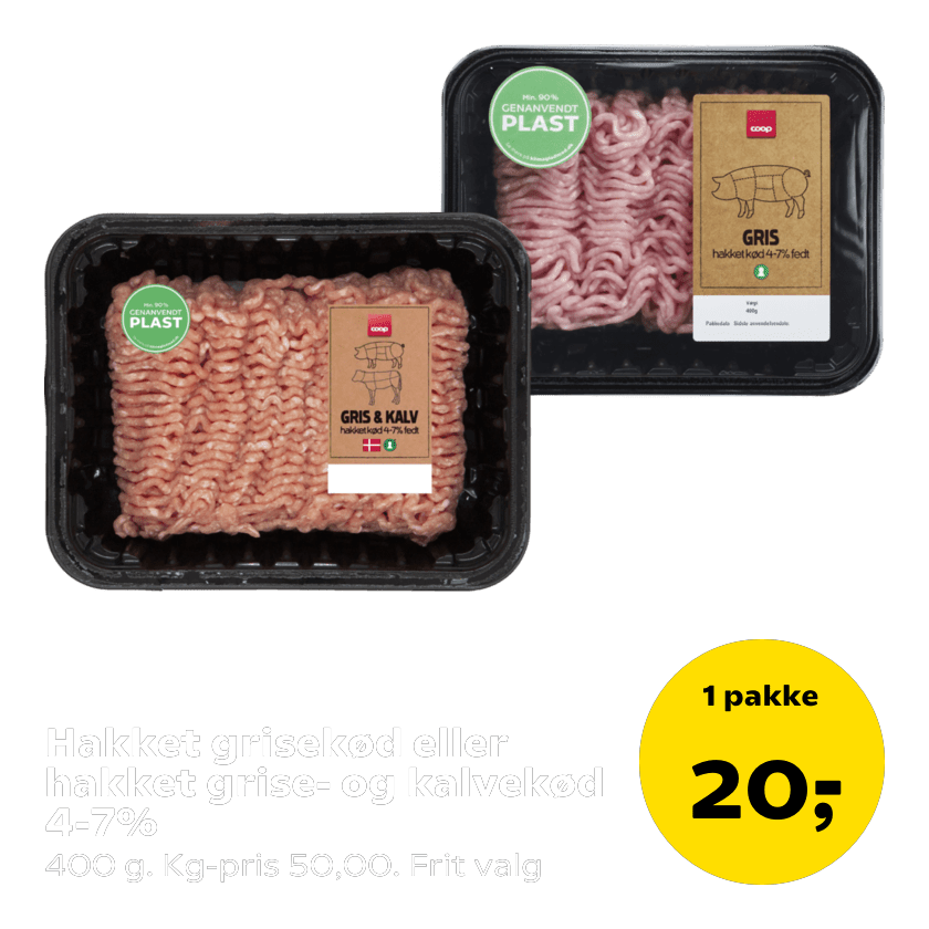 Hakket grisekød eller hakket grise- og kalvekød 4-7%