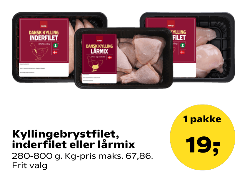 Kyllingebrystfilet, inderfilet eller lårmix