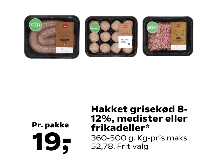 Hakket grisekød 8-12%, medister eller frikadeller
