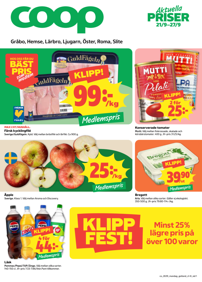Illustration, Coops reklamblad, bäst pris som medlem. Billiga varor och veckans klipp.