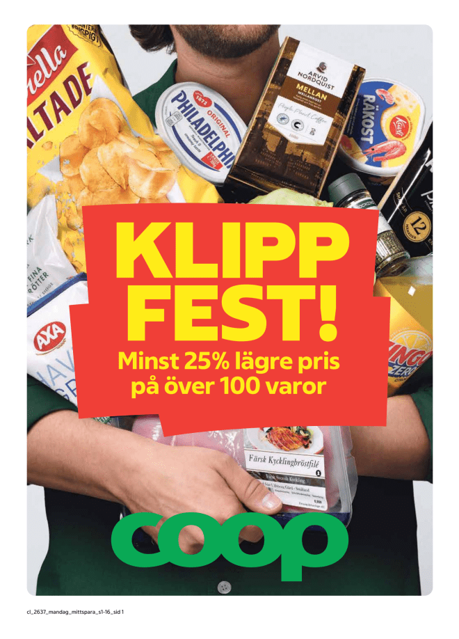 Illustration, Coops reklamblad, bäst pris som medlem. Billiga varor och veckans klipp.