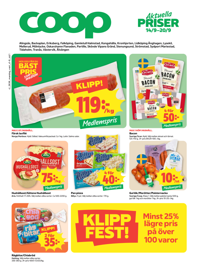 Illustration, Coops reklamblad, bäst pris som medlem. Billiga varor och veckans klipp.