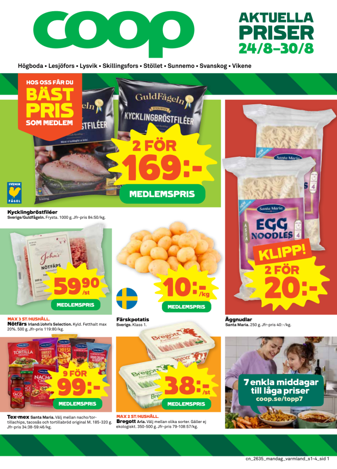 Illustration, Coops reklamblad, bäst pris som medlem. Billiga varor och veckans klipp.