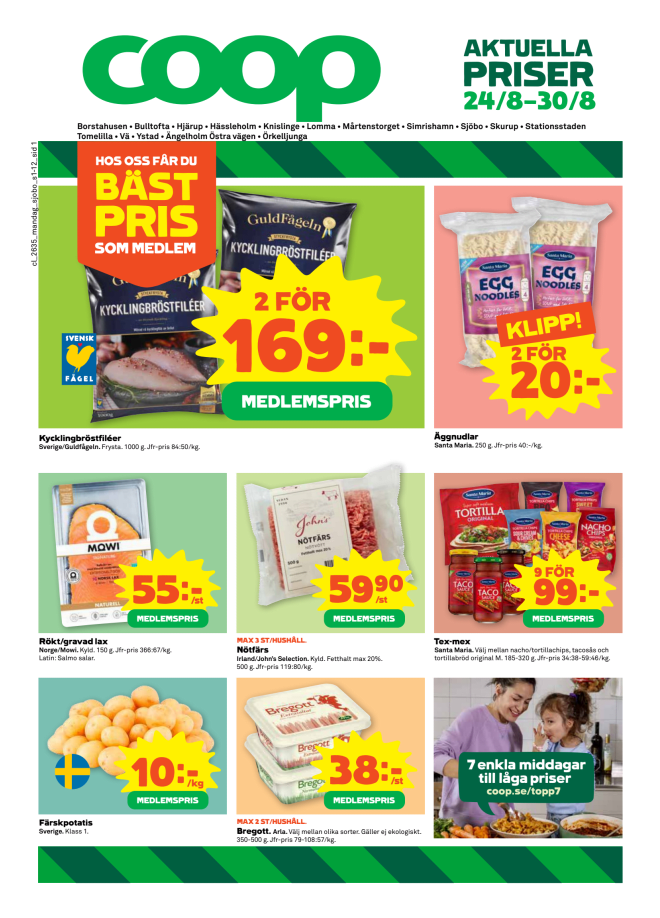 Illustration, Coops reklamblad, bäst pris som medlem. Billiga varor och veckans klipp.