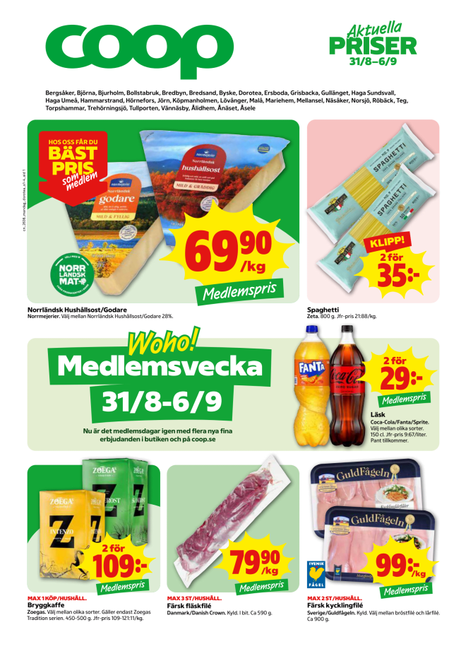 Illustration, Coops reklamblad, bäst pris som medlem. Billiga varor och veckans klipp.
