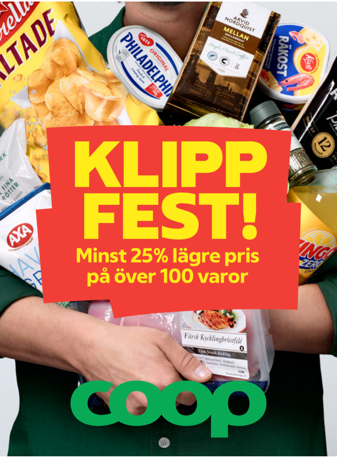 Illustration, Coops reklamblad, bäst pris som medlem. Billiga varor och veckans klipp.