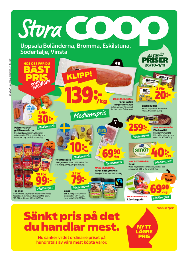 Illustration, Coops reklamblad, bäst pris som medlem. Billiga varor och veckans klipp.