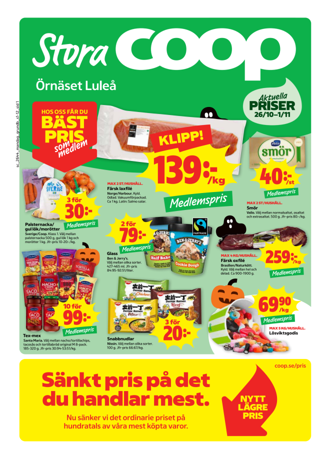 Illustration, Coops reklamblad, bäst pris som medlem. Billiga varor och veckans klipp.