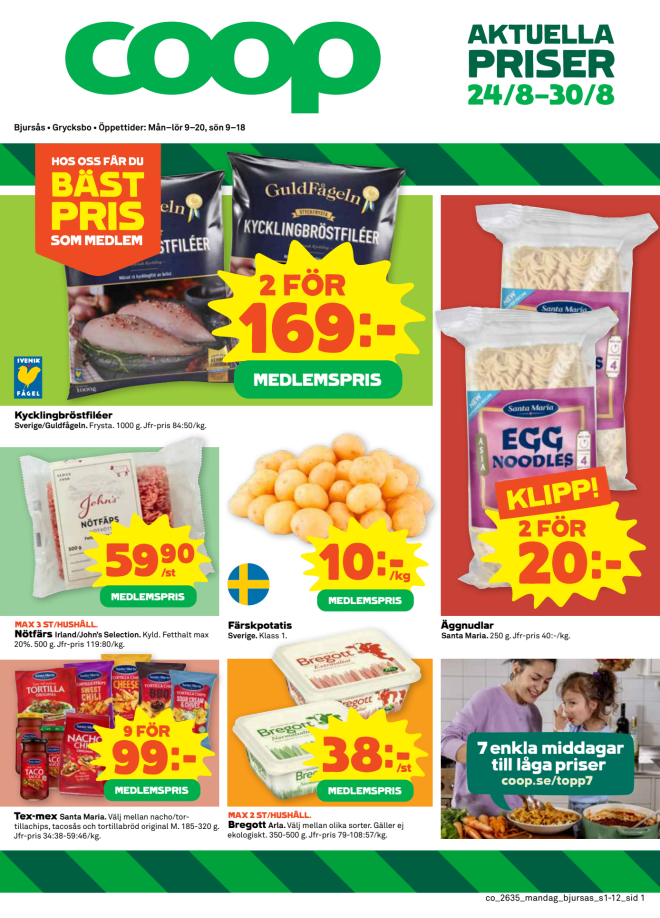 Illustration, Coops reklamblad, bäst pris som medlem. Billiga varor och veckans klipp.