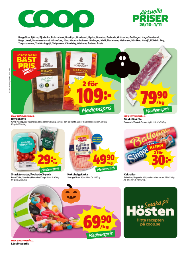 Illustration, Coops reklamblad, bäst pris som medlem. Billiga varor och veckans klipp.