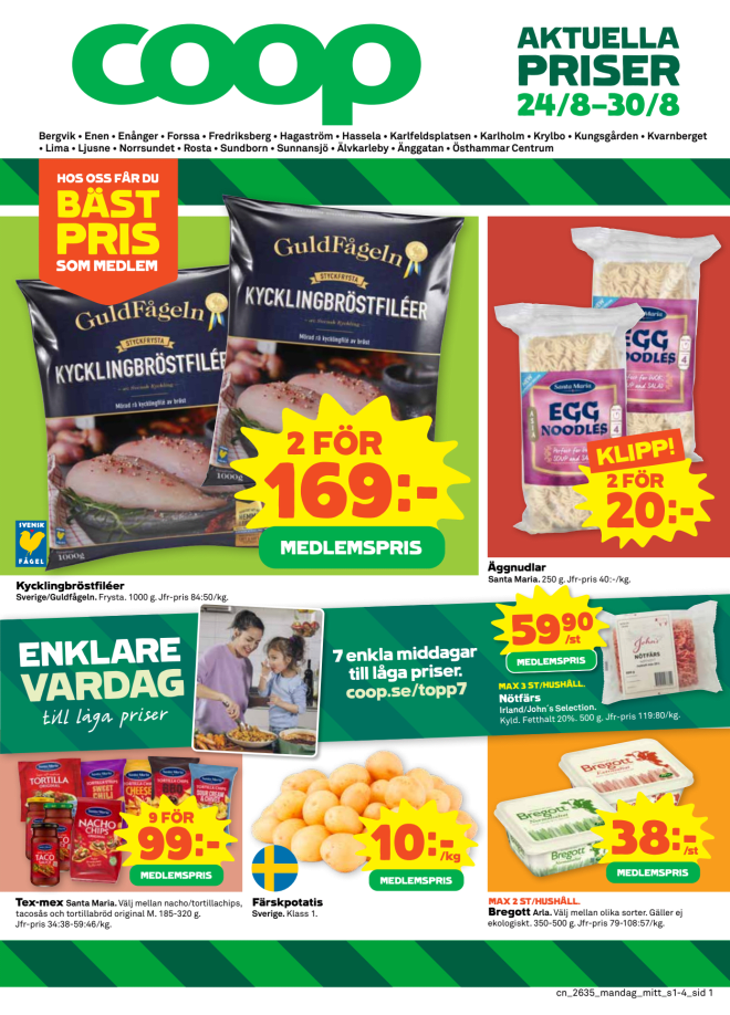 Illustration, Coops reklamblad, bäst pris som medlem. Billiga varor och veckans klipp.