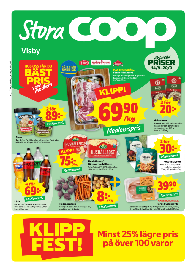 Illustration, Coops reklamblad, bäst pris som medlem. Billiga varor och veckans klipp.