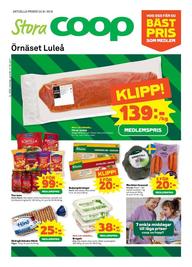 Illustration, Coops reklamblad, bäst pris som medlem. Billiga varor och veckans klipp.