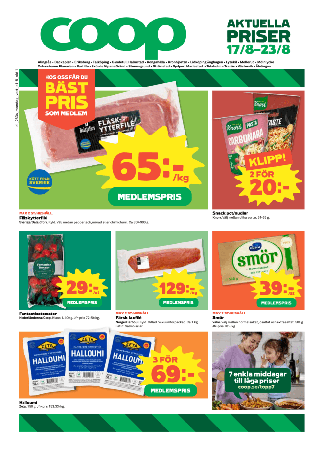 Illustration, Coops reklamblad, bäst pris som medlem. Billiga varor och veckans klipp.