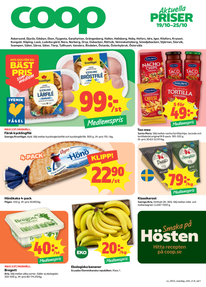 Illustration, Coops reklamblad, bäst pris som medlem. Billiga varor och veckans klipp.