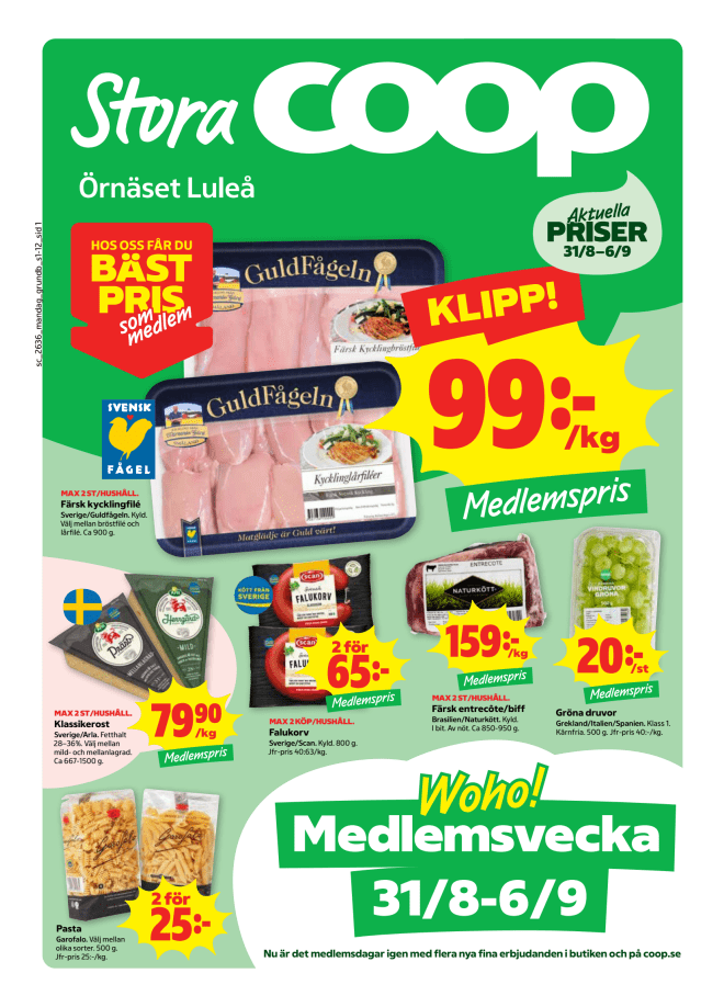 Illustration, Coops reklamblad, bäst pris som medlem. Billiga varor och veckans klipp.