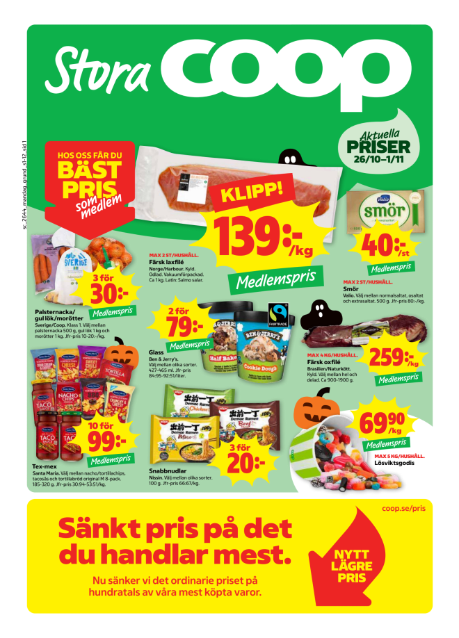 Illustration, Coops reklamblad, bäst pris som medlem. Billiga varor och veckans klipp.
