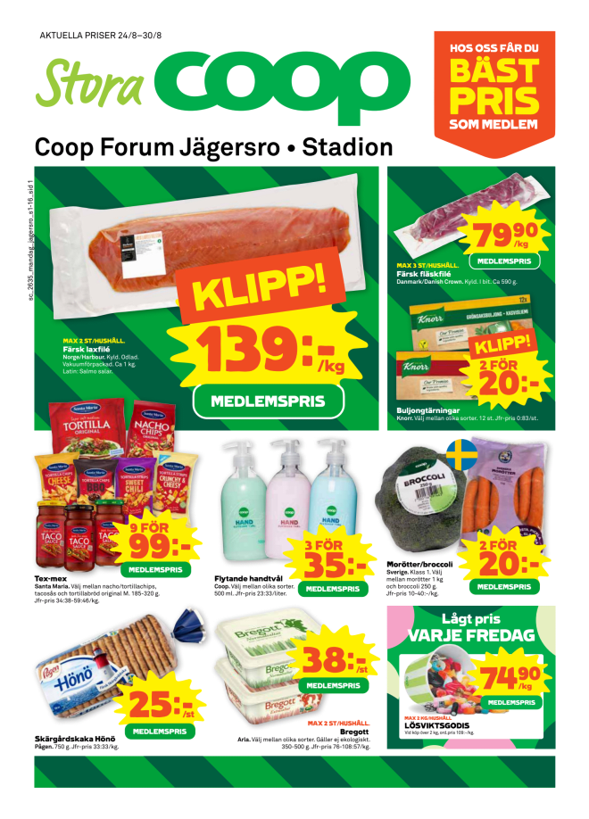 Illustration, Coops reklamblad, bäst pris som medlem. Billiga varor och veckans klipp.