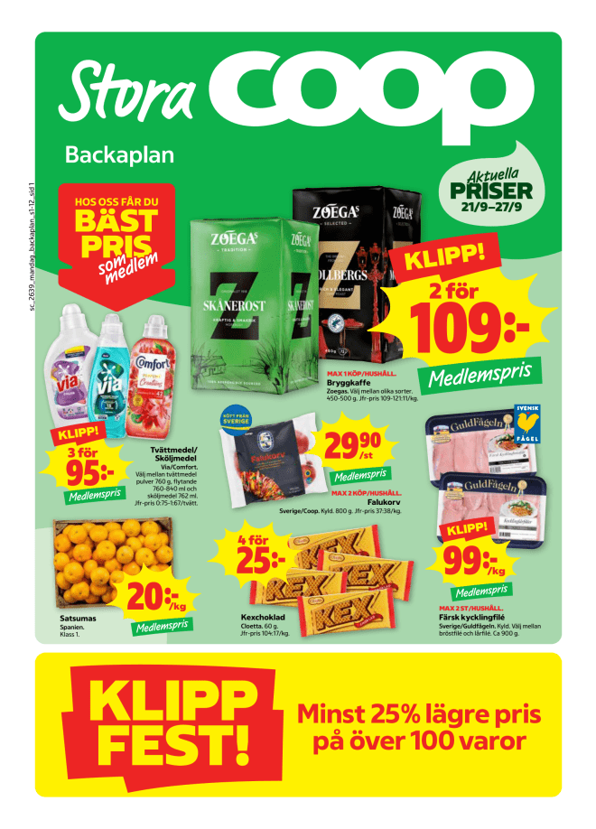 Illustration, Coops reklamblad, bäst pris som medlem. Billiga varor och veckans klipp.