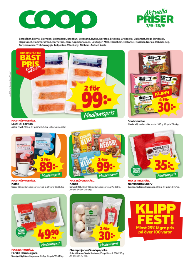 Illustration, Coops reklamblad, bäst pris som medlem. Billiga varor och veckans klipp.