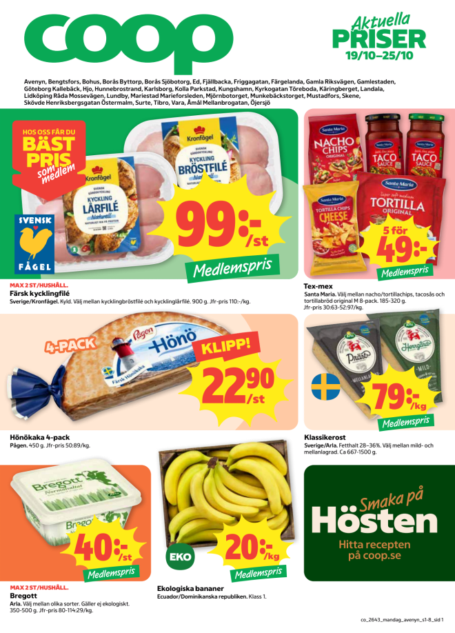 Illustration, Coops reklamblad, bäst pris som medlem. Billiga varor och veckans klipp.