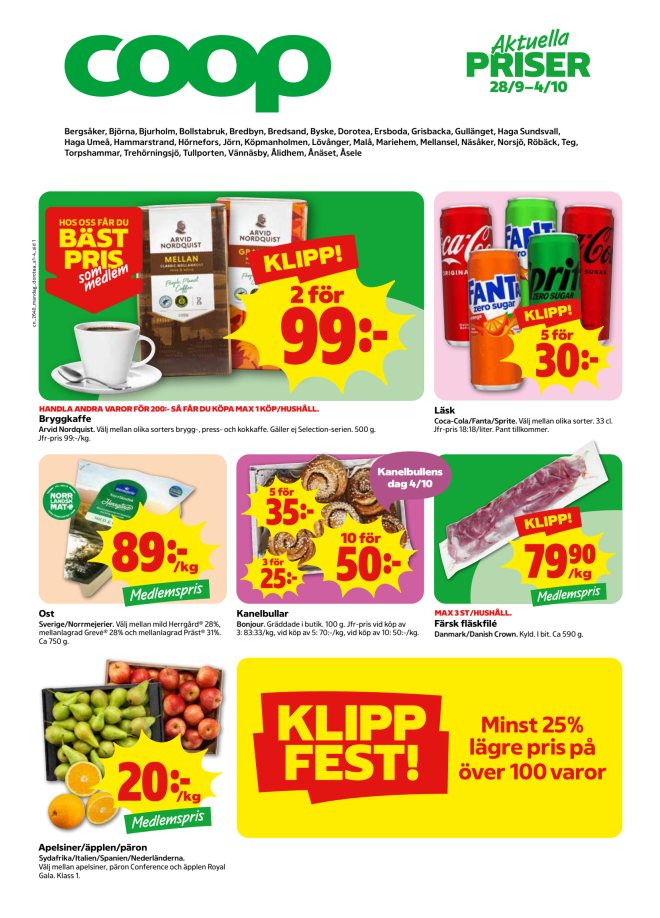 Illustration, Coops reklamblad, bäst pris som medlem. Billiga varor och veckans klipp.