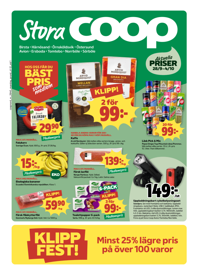 Illustration, Coops reklamblad, bäst pris som medlem. Billiga varor och veckans klipp.