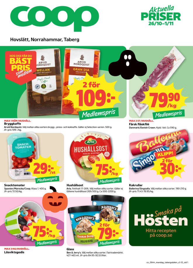 Illustration, Coops reklamblad, bäst pris som medlem. Billiga varor och veckans klipp.
